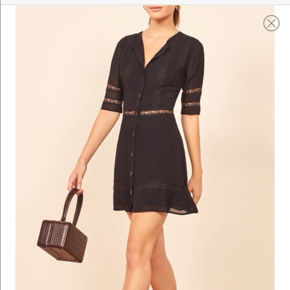 Reformation Sonnet Crepe and Lace Mini Dress